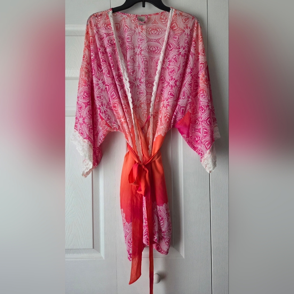 In Bloom Bohemian Light Weight Tye Dye Lace Ruffled Robe Size XL - Picture 2 of 14